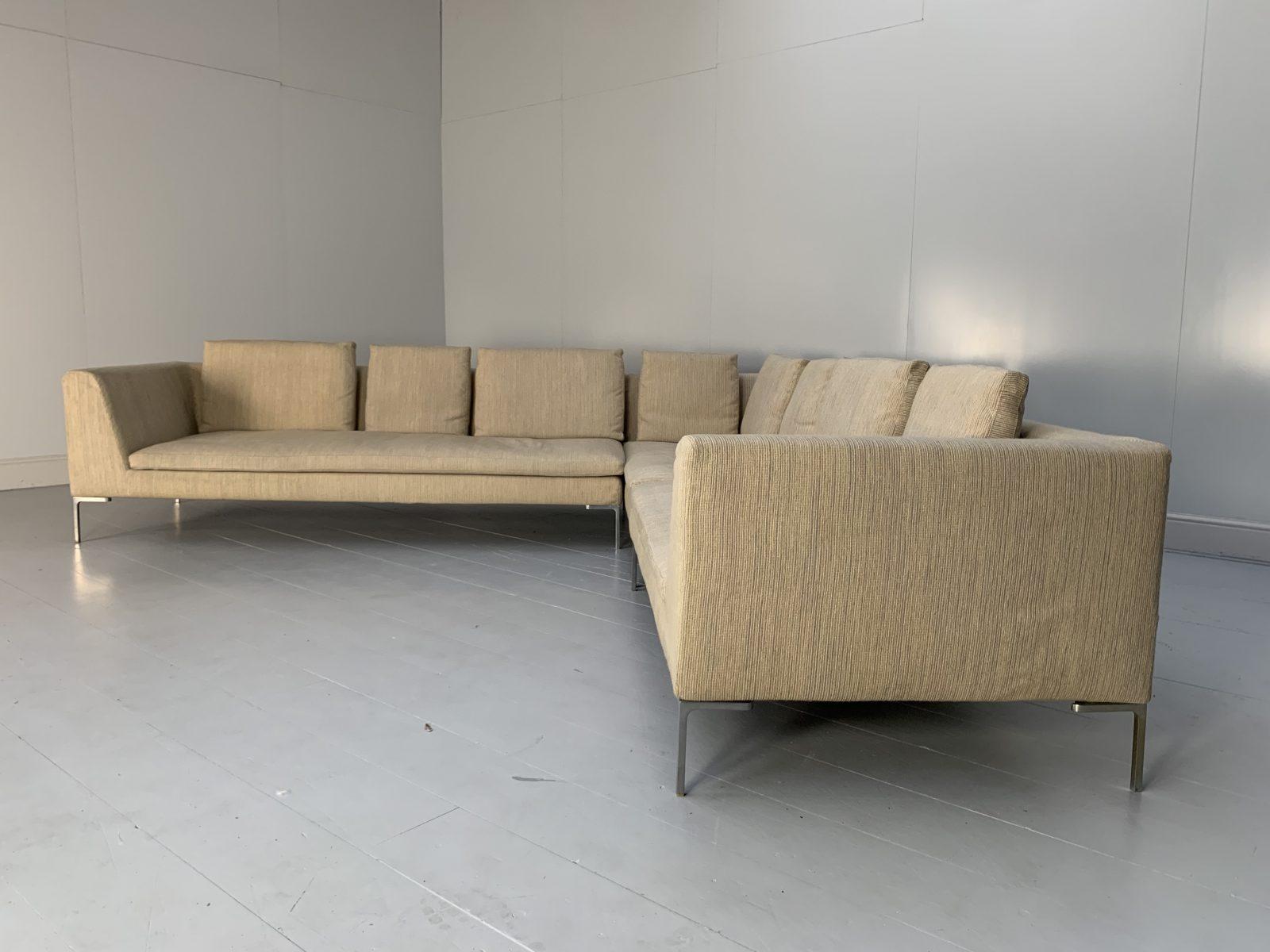B&B Italia “Charles” L-Shape Sectional Sofa in Stripe Wool For Sale 1