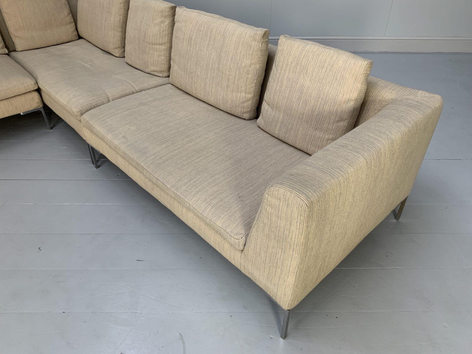 B&B Italia “Charles” L-Shape Sectional Sofa in Stripe Wool For Sale 4
