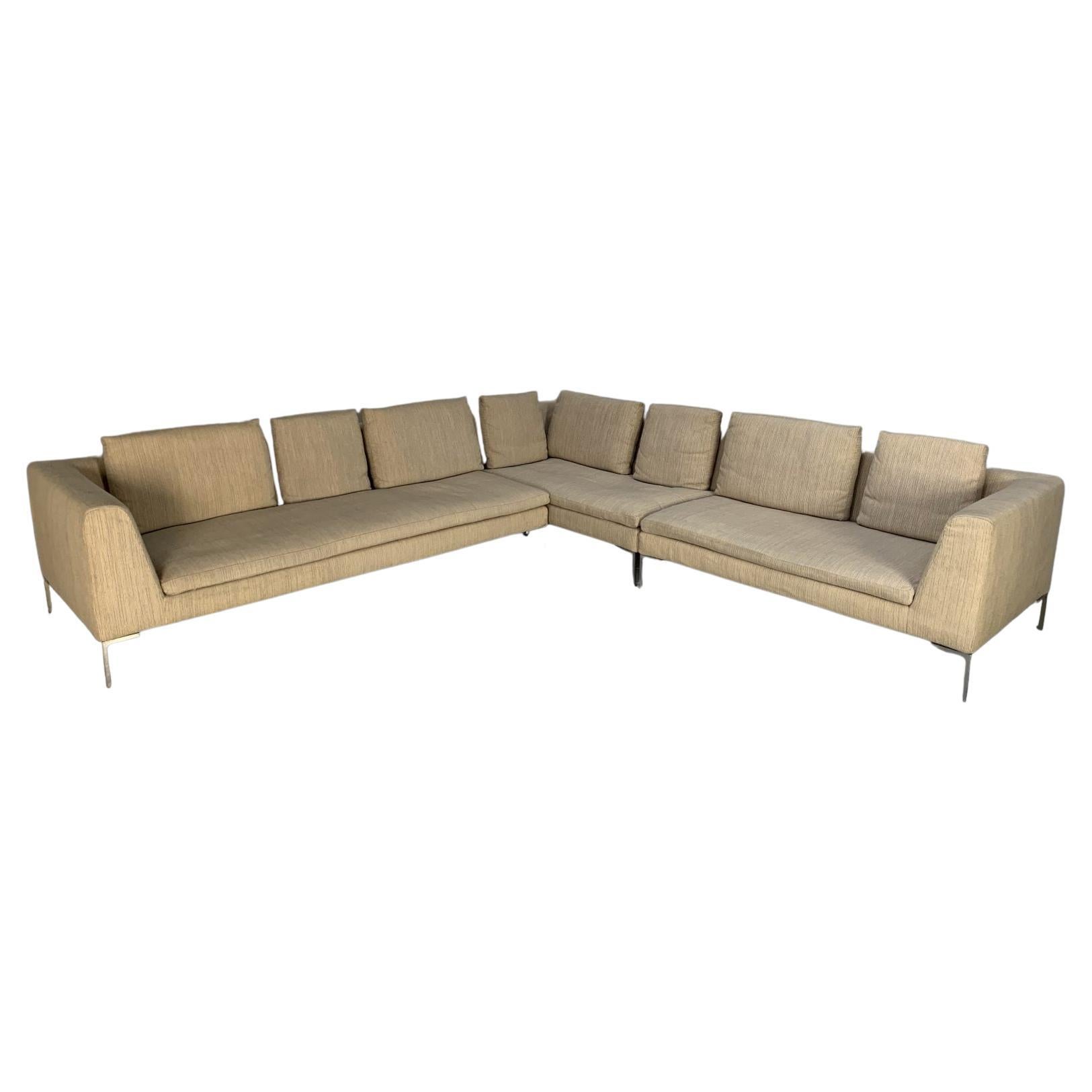 B&B Italia “Charles” L-Shape Sectional Sofa in Stripe Wool