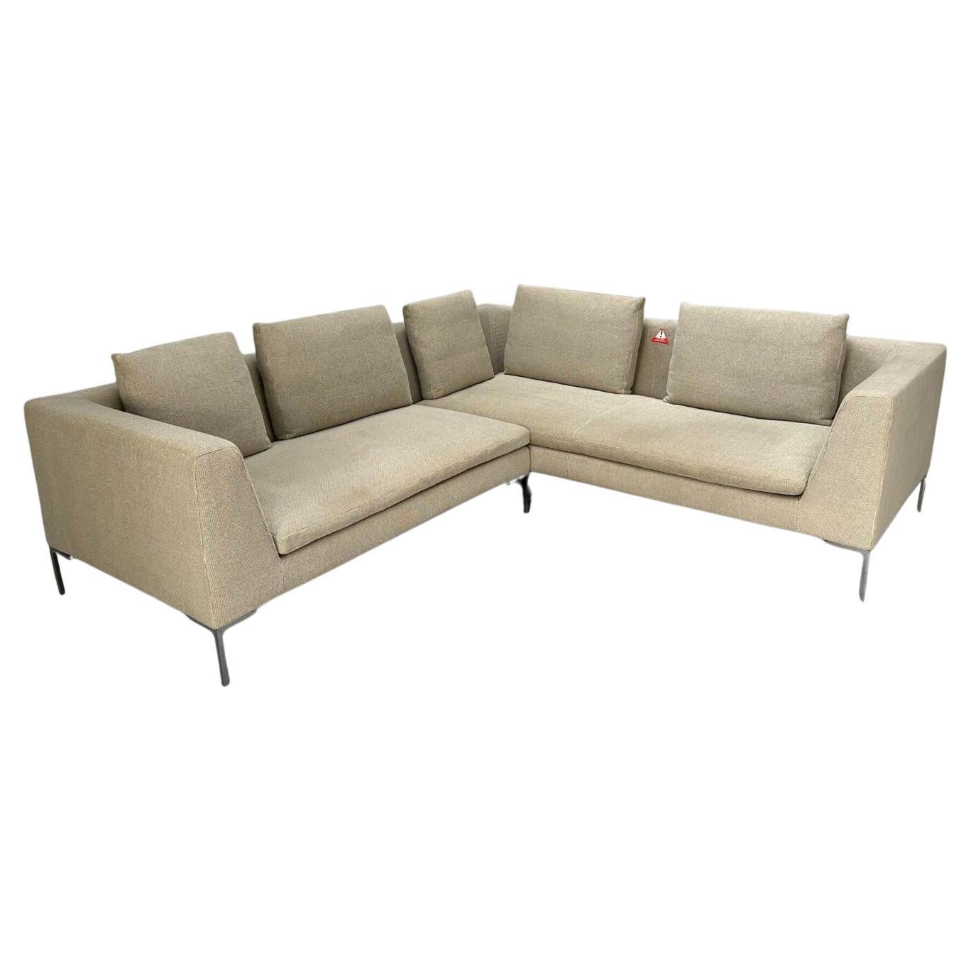 B&B Italia "Charles" L-Shape Sectional Sofa - In Woven Linen For Sale