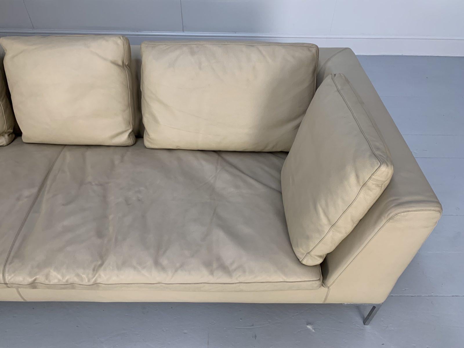 B&B Italia “Charles” L-Shape Sofa, In Cream “Koto” Leather For Sale 1