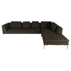 Used B&B Italia “Charles” L-Shape Sofa, in Dark Grey & Brown Fabric
