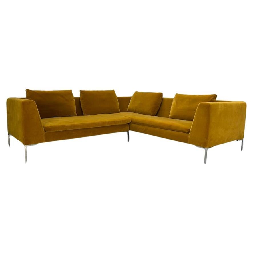 B&B Italia "Charles" L-förmiges Sofa - Senfgelber Samt