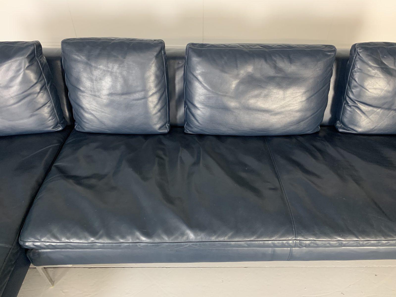 B&B Italia “Charles” LShape Sofa, in Navy Blue “Gamma” Leather For