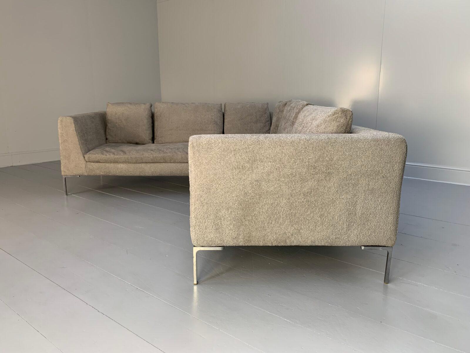 Contemporary B&B Italia “Charles” L-Shape Sofa – In Pale Grey Boucle For Sale
