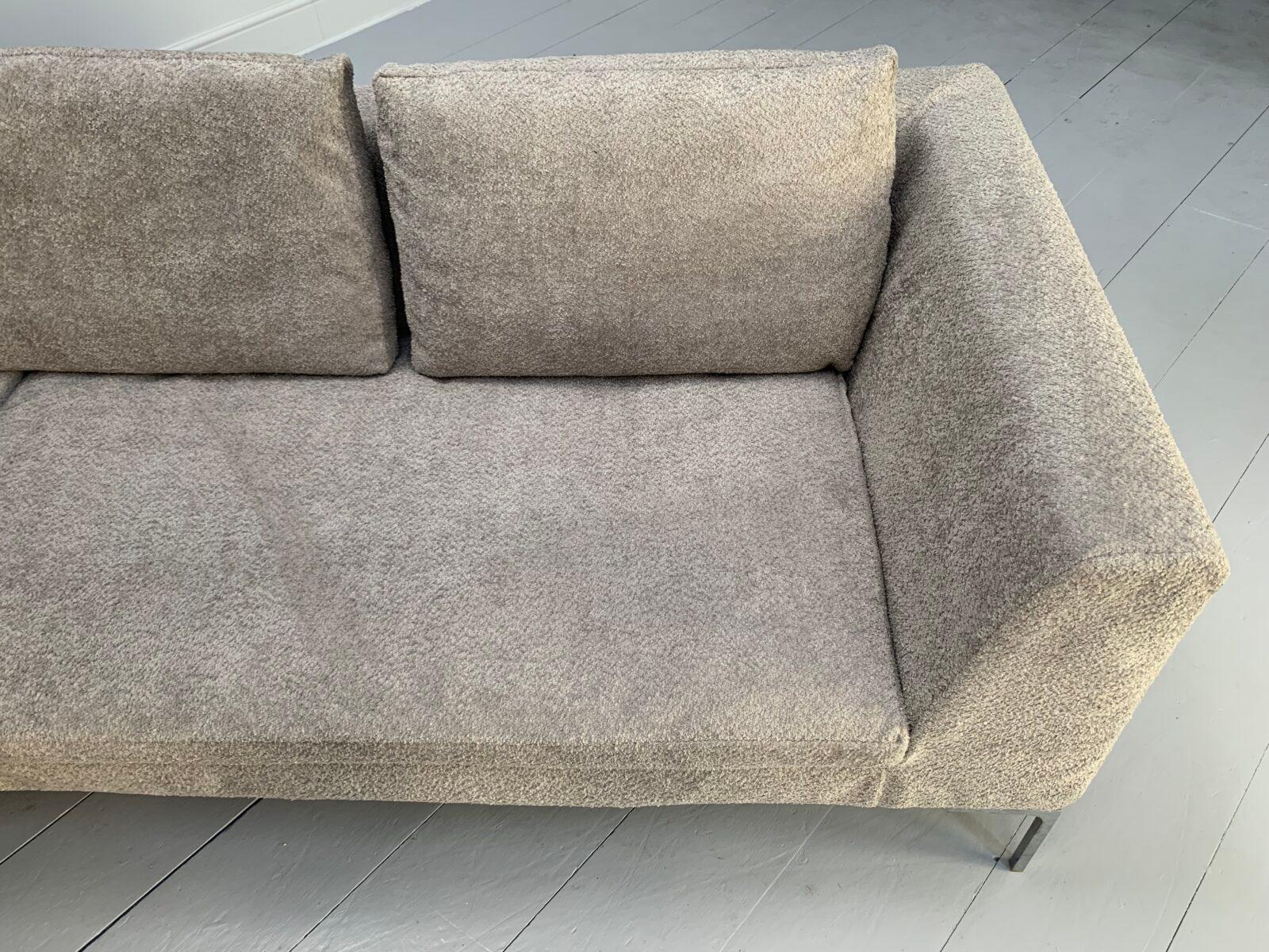 Bouclé B&B Italia “Charles” L-Shape Sofa – In Pale Grey Boucle For Sale