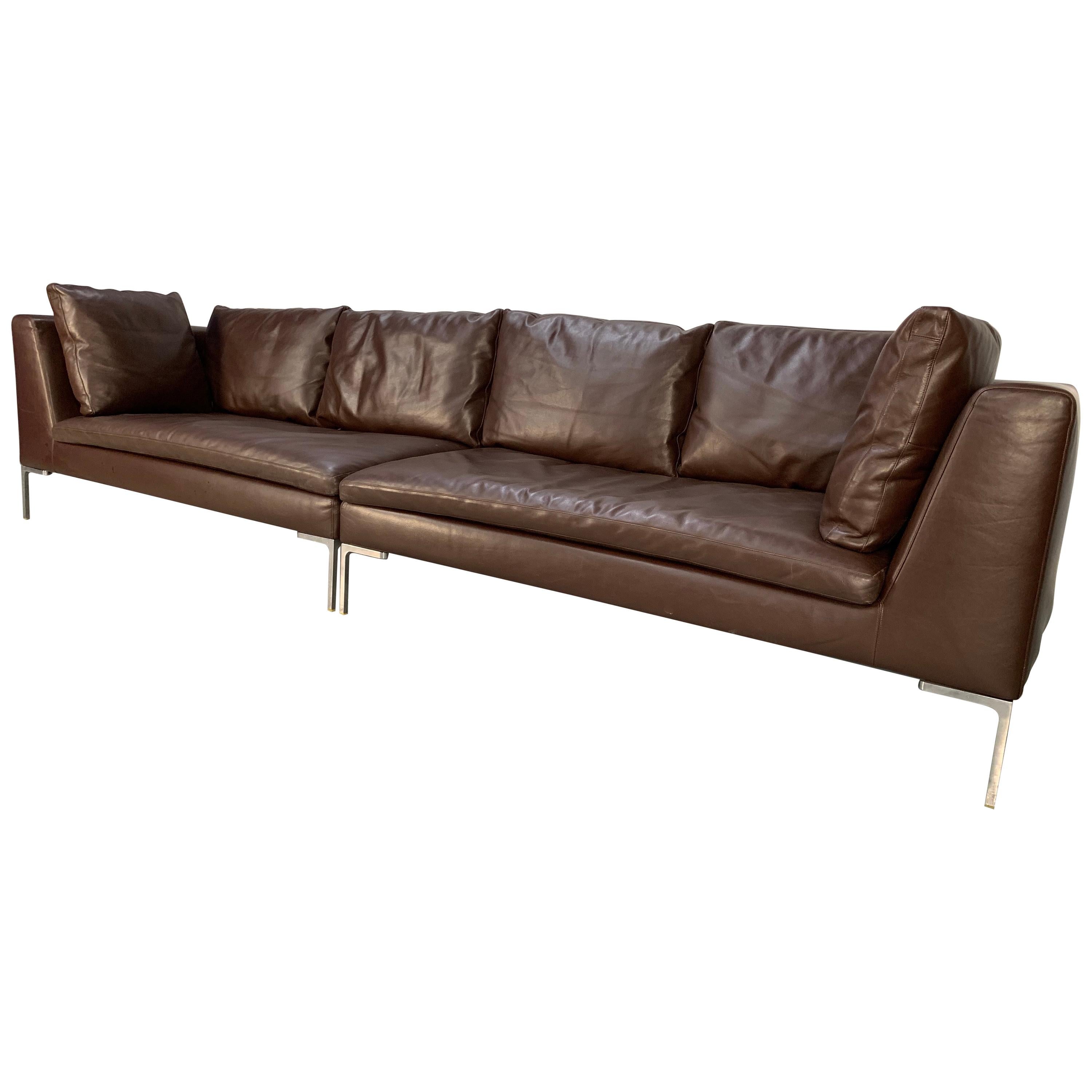 B&B Italia "Charles" Sectional 4-Seat Sofa in Brown "Gamma" Leather