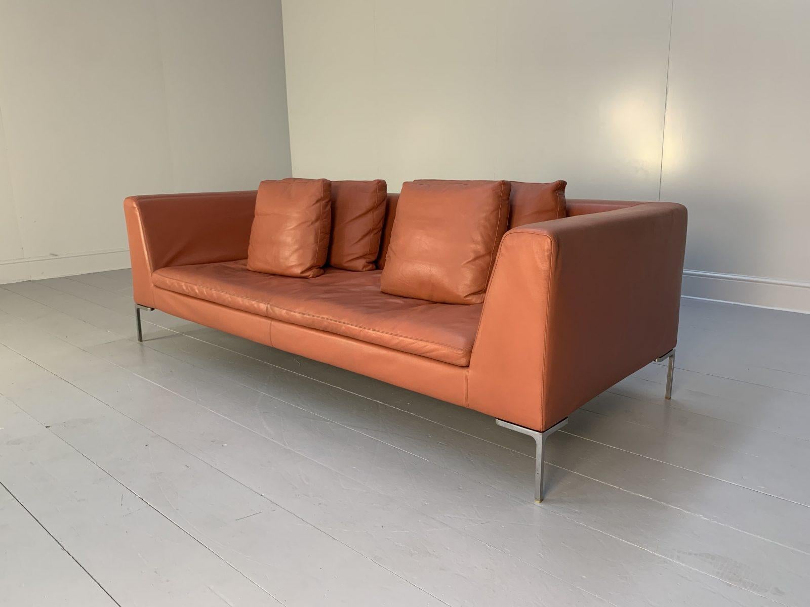 Contemporary B&B Italia “Charles” Sofa – “CH230” 3-Seat – In Dark Pink “Gamma” Leather For Sale