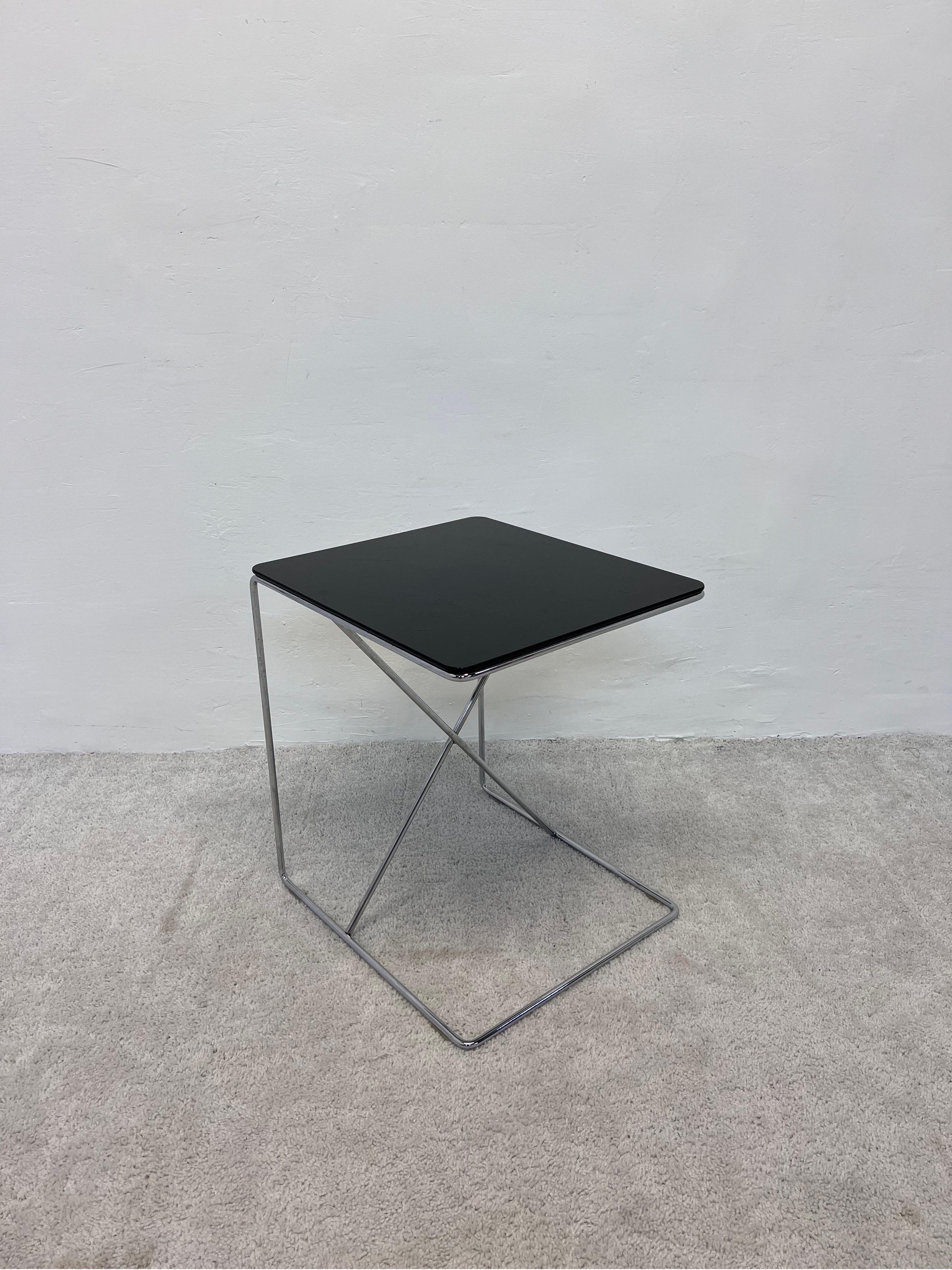Smoked glass top on chrome plated wire frame side table by B&B Italia, 1980s.