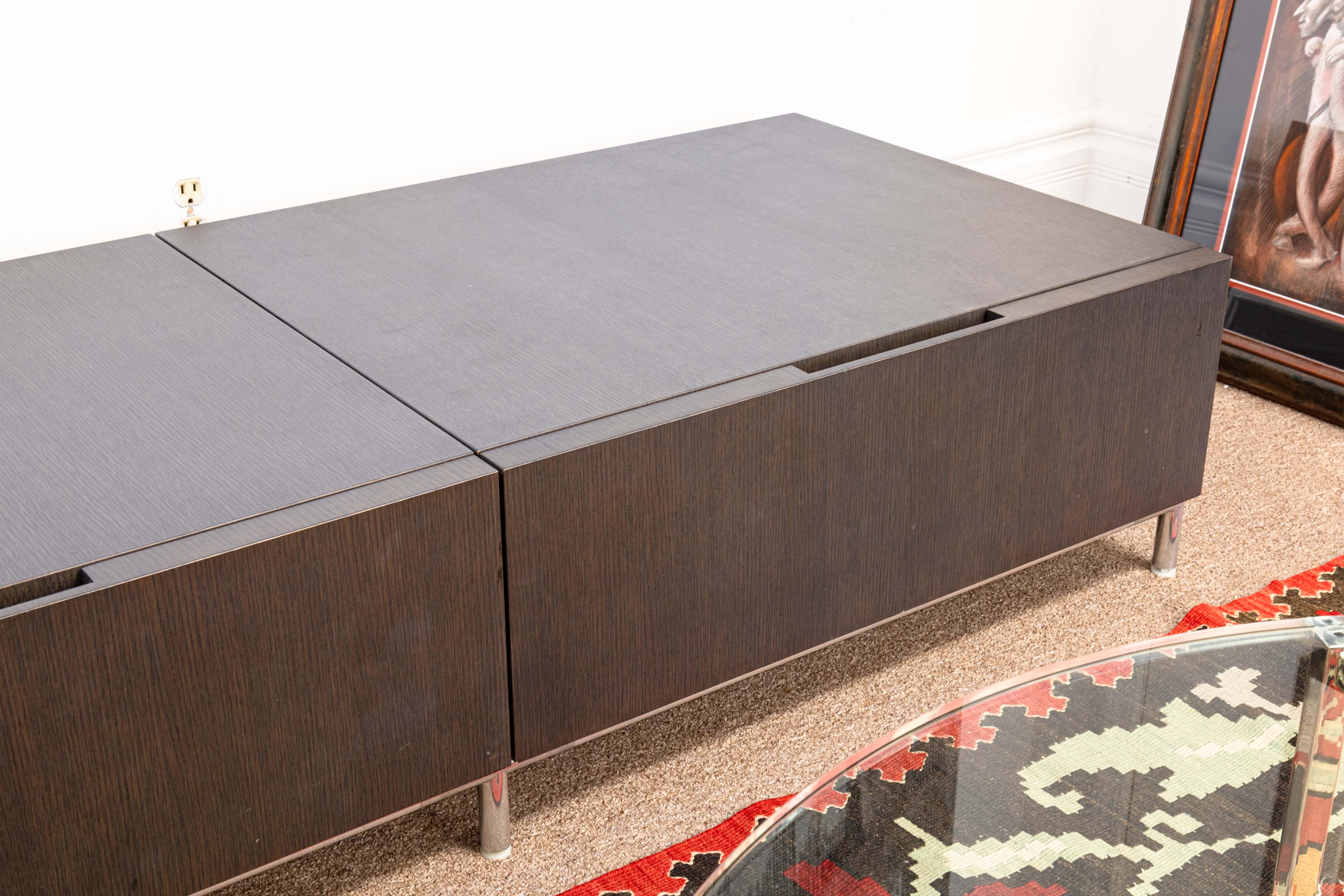 Italian B&B Italia Contemporary Modern Dark Wood and Chrome Domus Floor Storage Unit