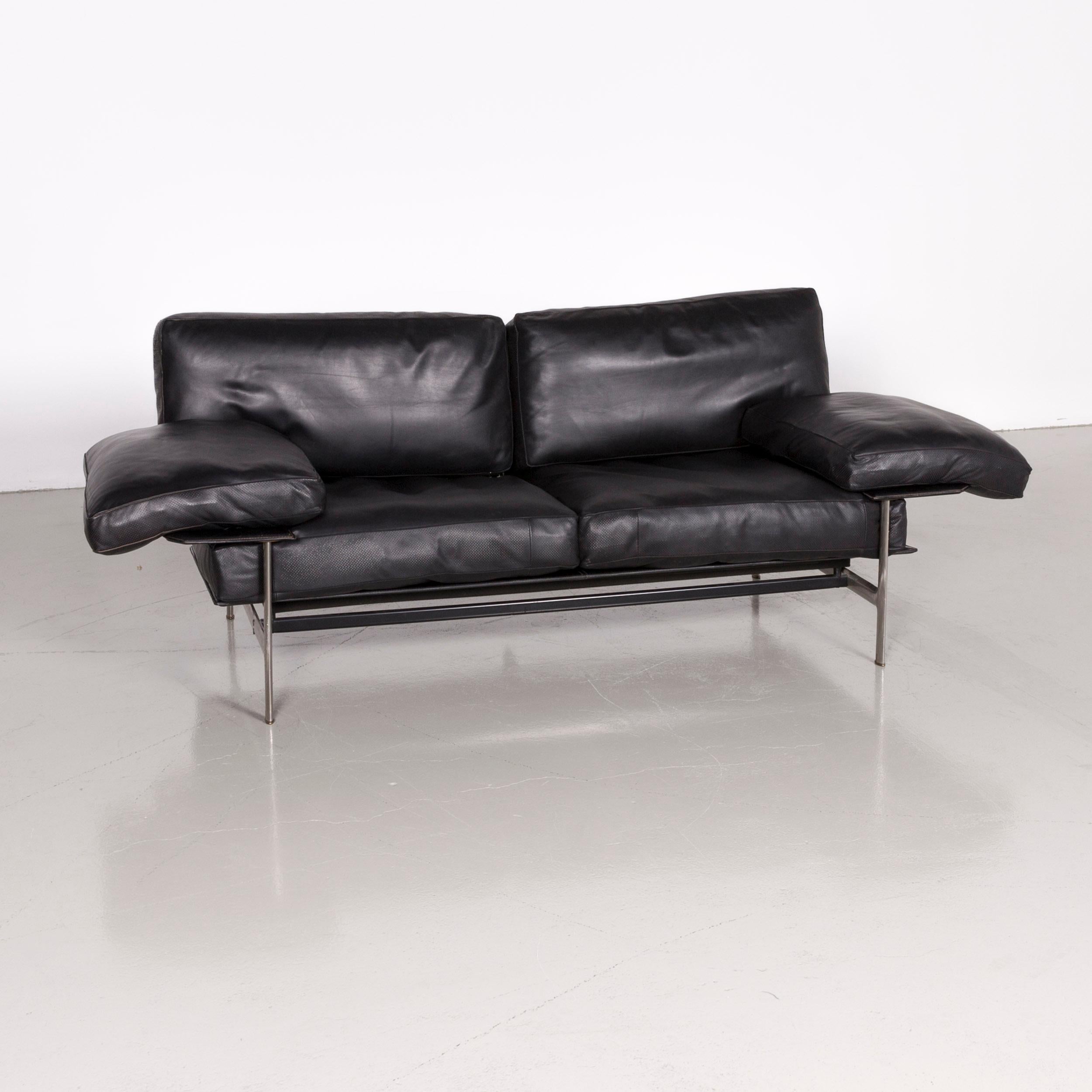 Italian B&B Italia Diesis Designer Sofa Leather Black Three-Seat Couch Modern For Sale