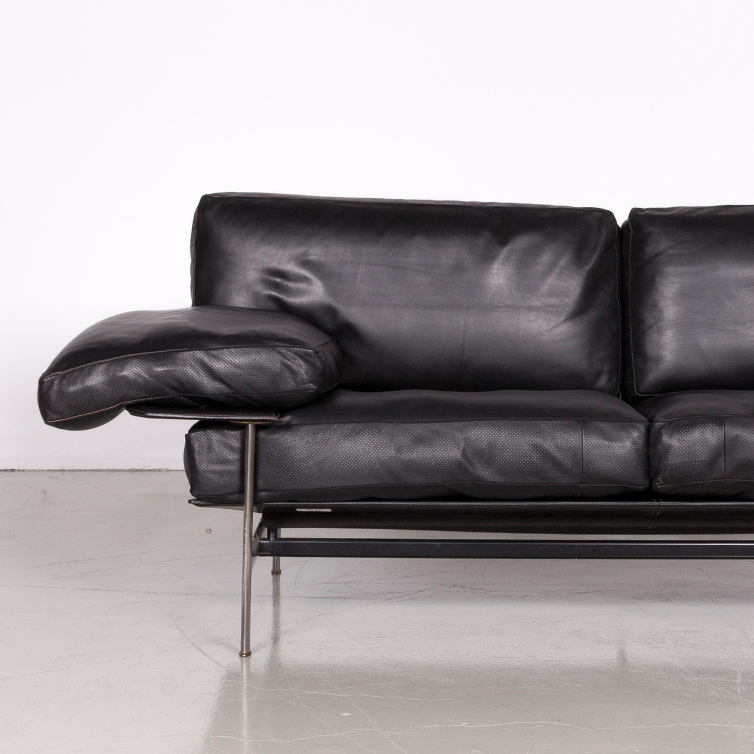 B&B Italia Diesis Designer Sofa Leather Black Three-Seat Couch Modern In Good Condition For Sale In Cologne, DE