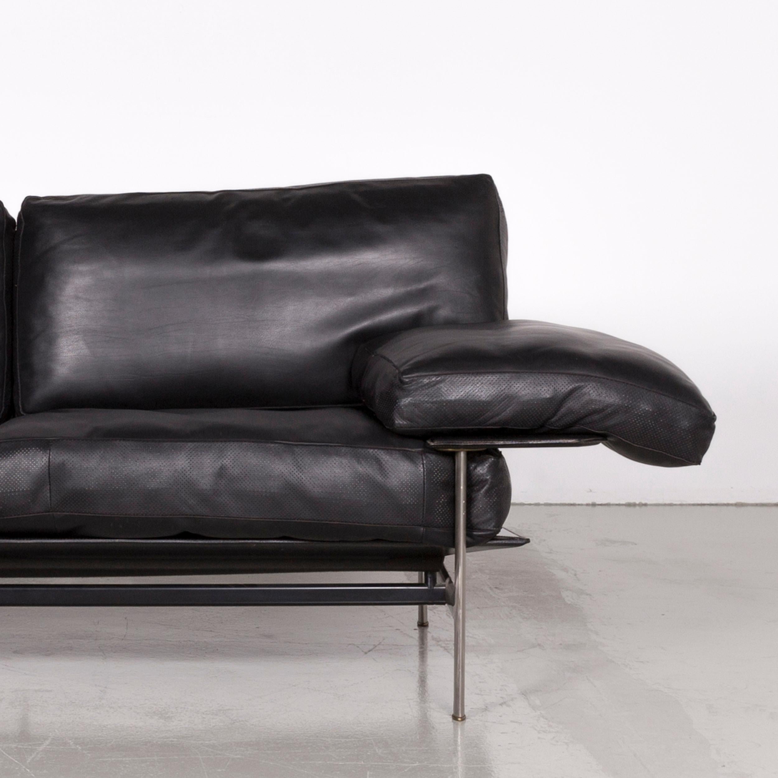 Contemporary B&B Italia Diesis Designer Sofa Leather Black Three-Seat Couch Modern For Sale