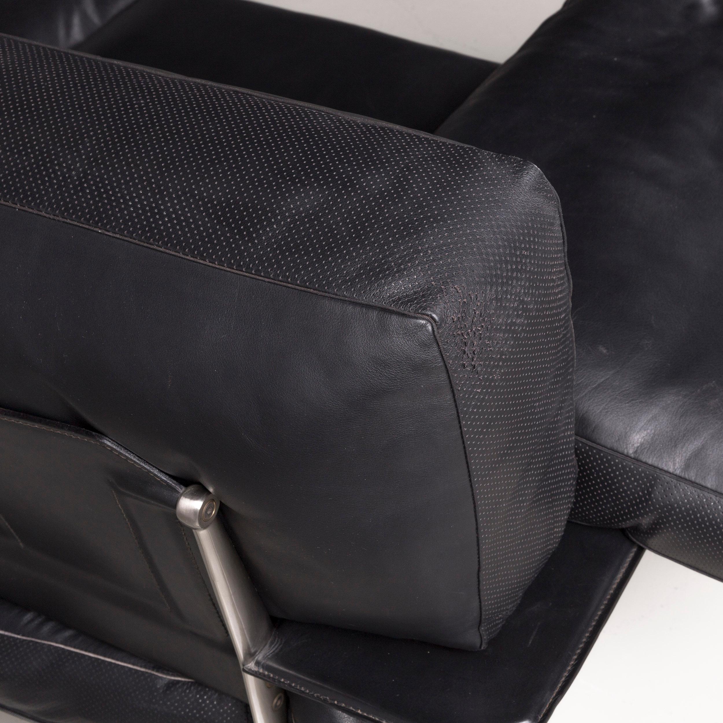 B&B Italia Diesis Designer Sofa Leather Black Three-Seat Couch Modern For Sale 2
