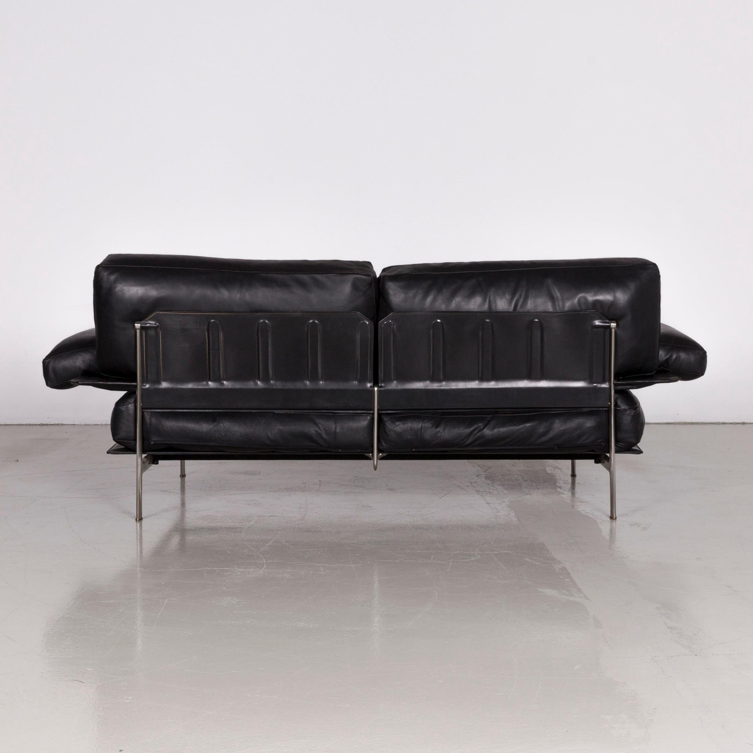 B&B Italia Diesis Designer Sofa Leather Black Three-Seat Couch Modern For Sale 4
