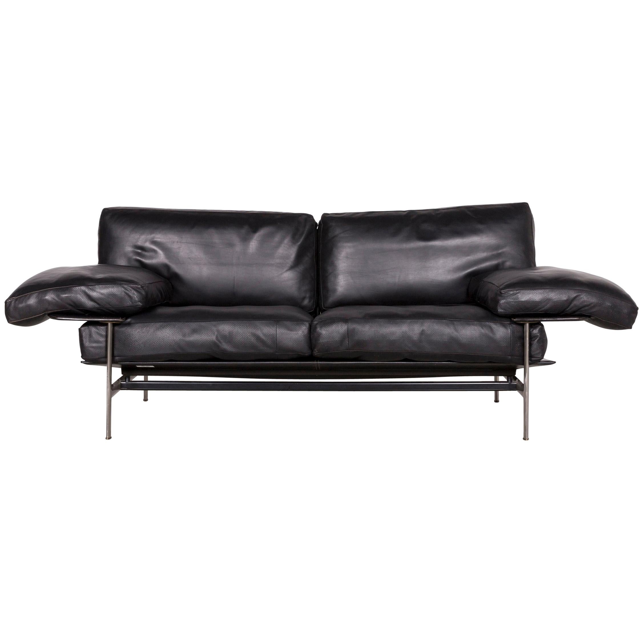 B&B Italia Diesis Designer Sofa Leather Black Three-Seat Couch Modern For Sale