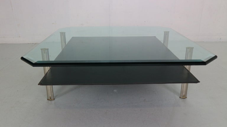 B&B Italia 'Diesis' Two-Tier Glass and Leather Coffee Table by Antonio Citterio  For Sale 3