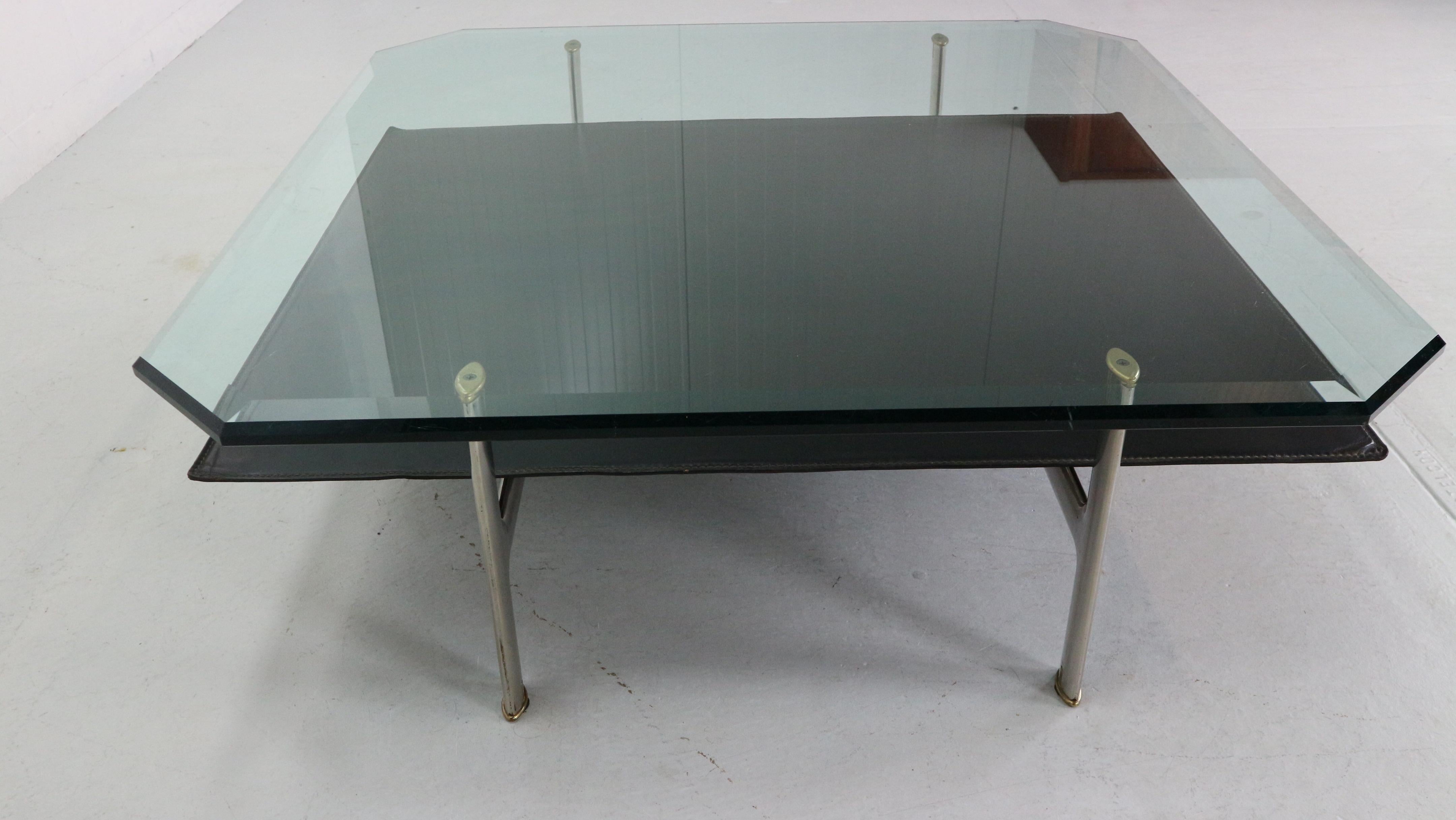 B&B Italia 'Diesis' Two-Tier Glass and Leather Coffee Table by Antonio Citterio  For Sale 3