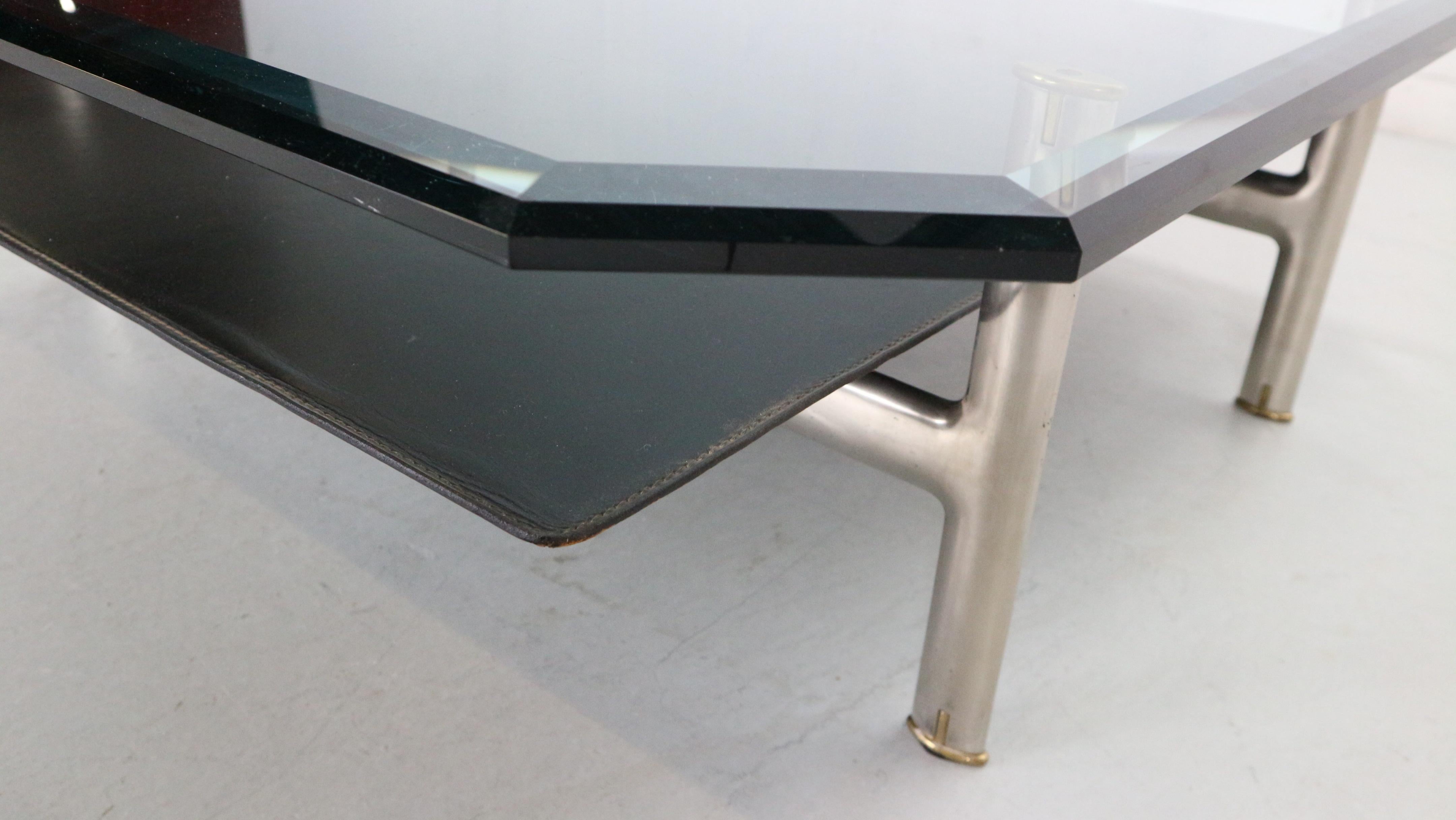 B&B Italia 'Diesis' Two-Tier Glass and Leather Coffee Table by Antonio Citterio  For Sale 8
