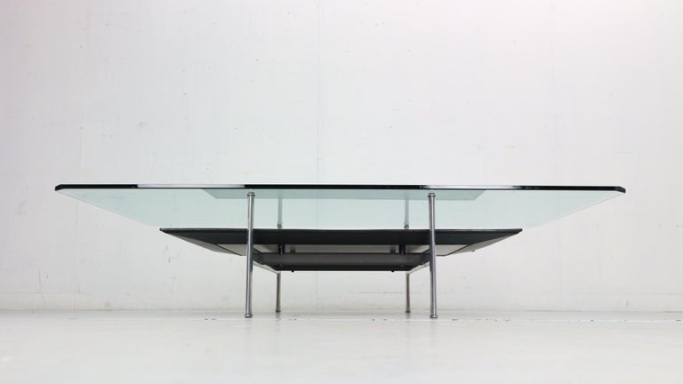 B&B Italia 'Diesis' Two-Tier Glass and Leather Coffee Table by Antonio Citterio In Good Condition For Sale In The Hague, NL