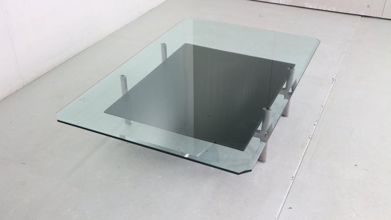 B&B Italia 'Diesis' Two-Tier Glass and Leather Coffee Table by Antonio Citterio For Sale 1
