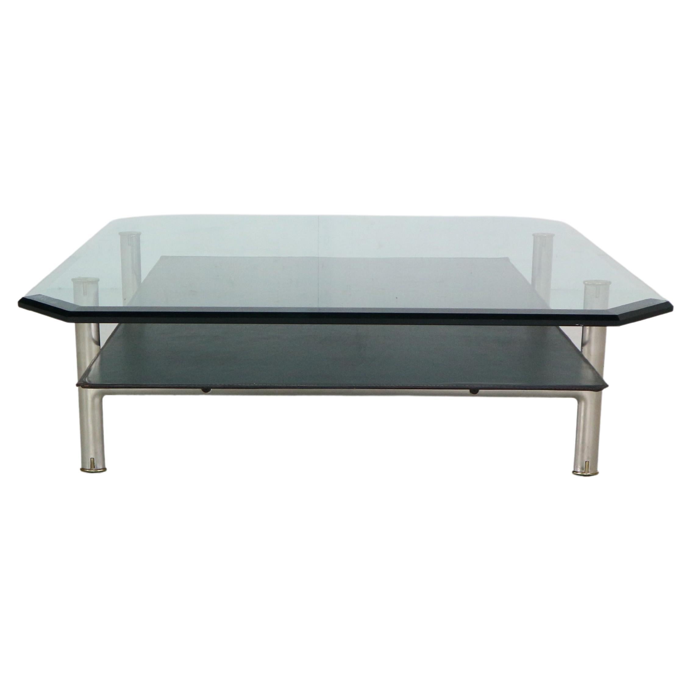 B&B Italia 'Diesis' Two-Tier Glass and Leather Coffee Table by Antonio Citterio 