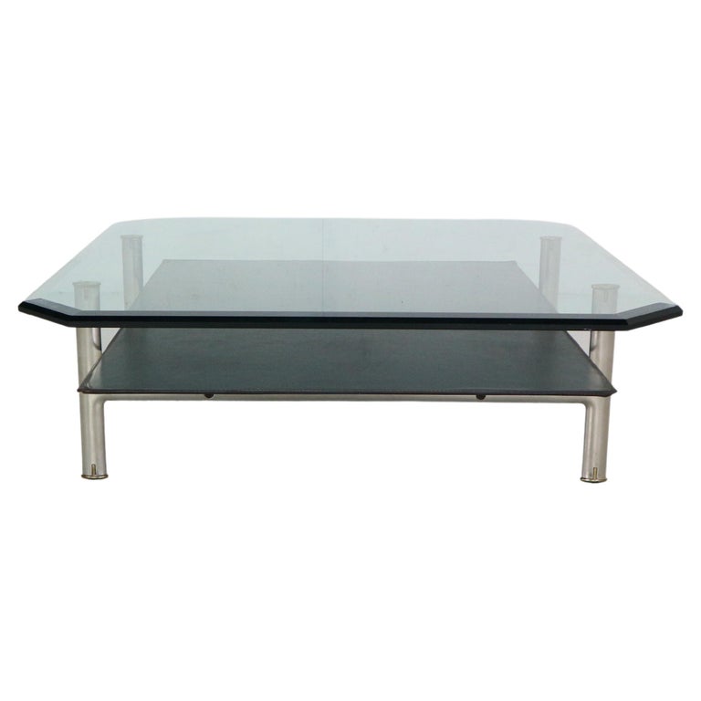 B&B Italia 'Diesis' Two-Tier Glass and Leather Coffee Table by Antonio Citterio  For Sale