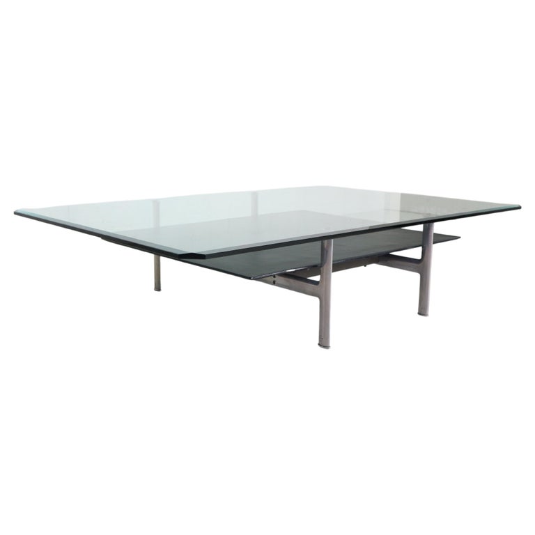 B&B Italia 'Diesis' Two-Tier Glass and Leather Coffee Table by Antonio Citterio For Sale