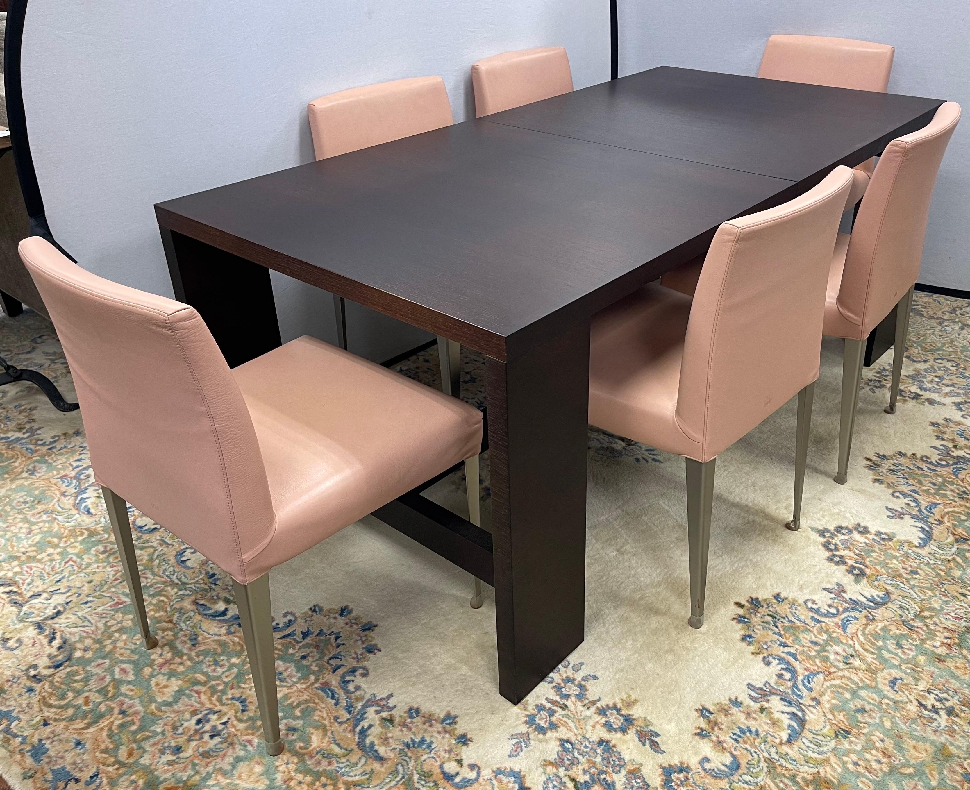 Mid-Century Modern B&B Italia Dining Set by Antonio Citterio with Dining Table and 6 Leather Chairs