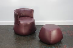 B&B Italia “Fat Sofa” Armchair and Pouf in Aubergine Purple “Gamma” Leather