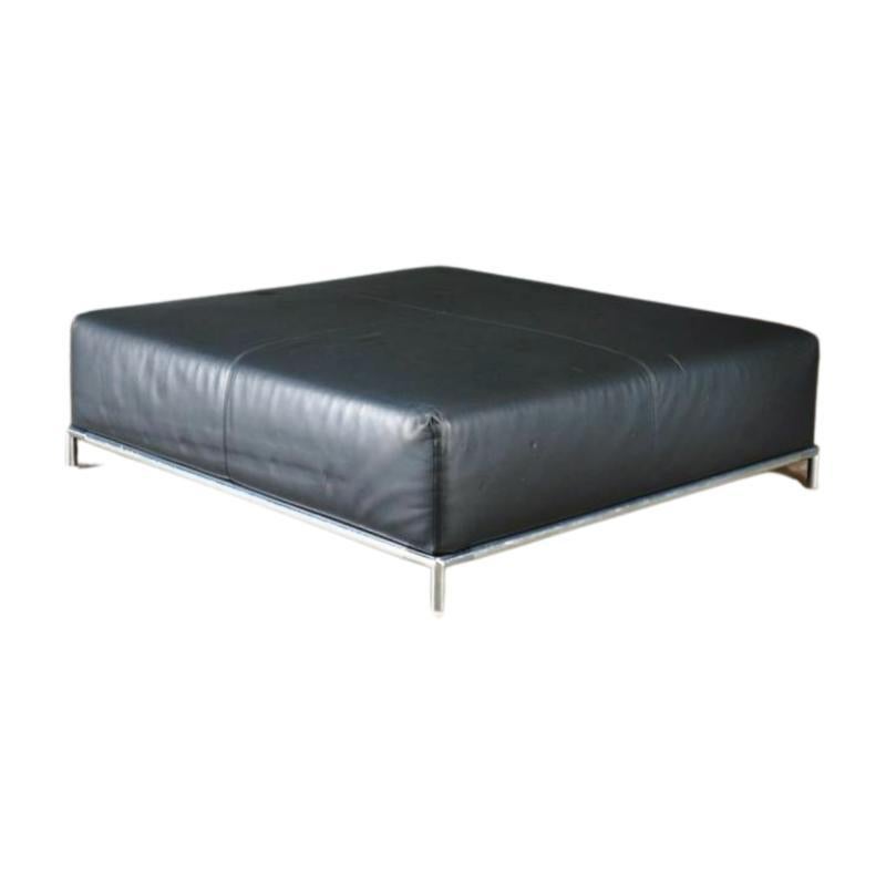 Modern B&B Italia George Black Leather Ottoman by Antonio Citterio