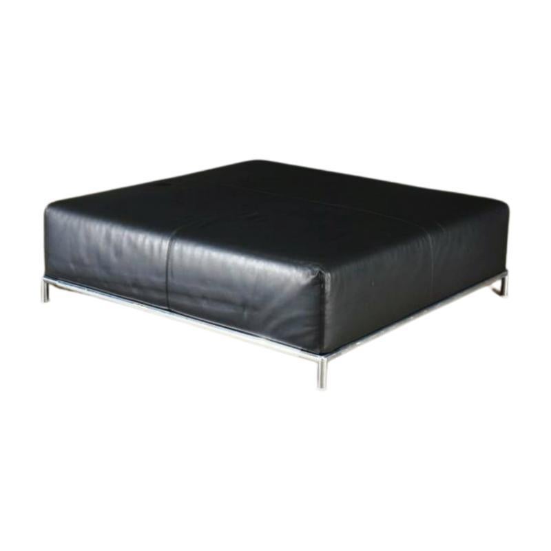 Italian B&B Italia George Black Leather Ottoman by Antonio Citterio