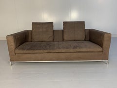 B&B Italia “George” Sofa 2.5-Seat Sofa in Brown Alcantara Suede