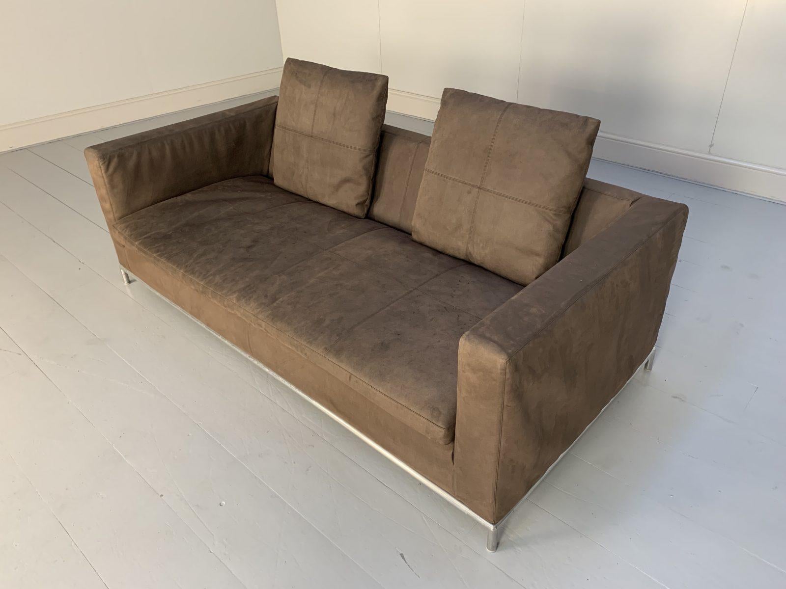 Contemporary B&B Italia “George” Sofa 2.5-Seat Sofa in Brown Alcantara Suede For Sale