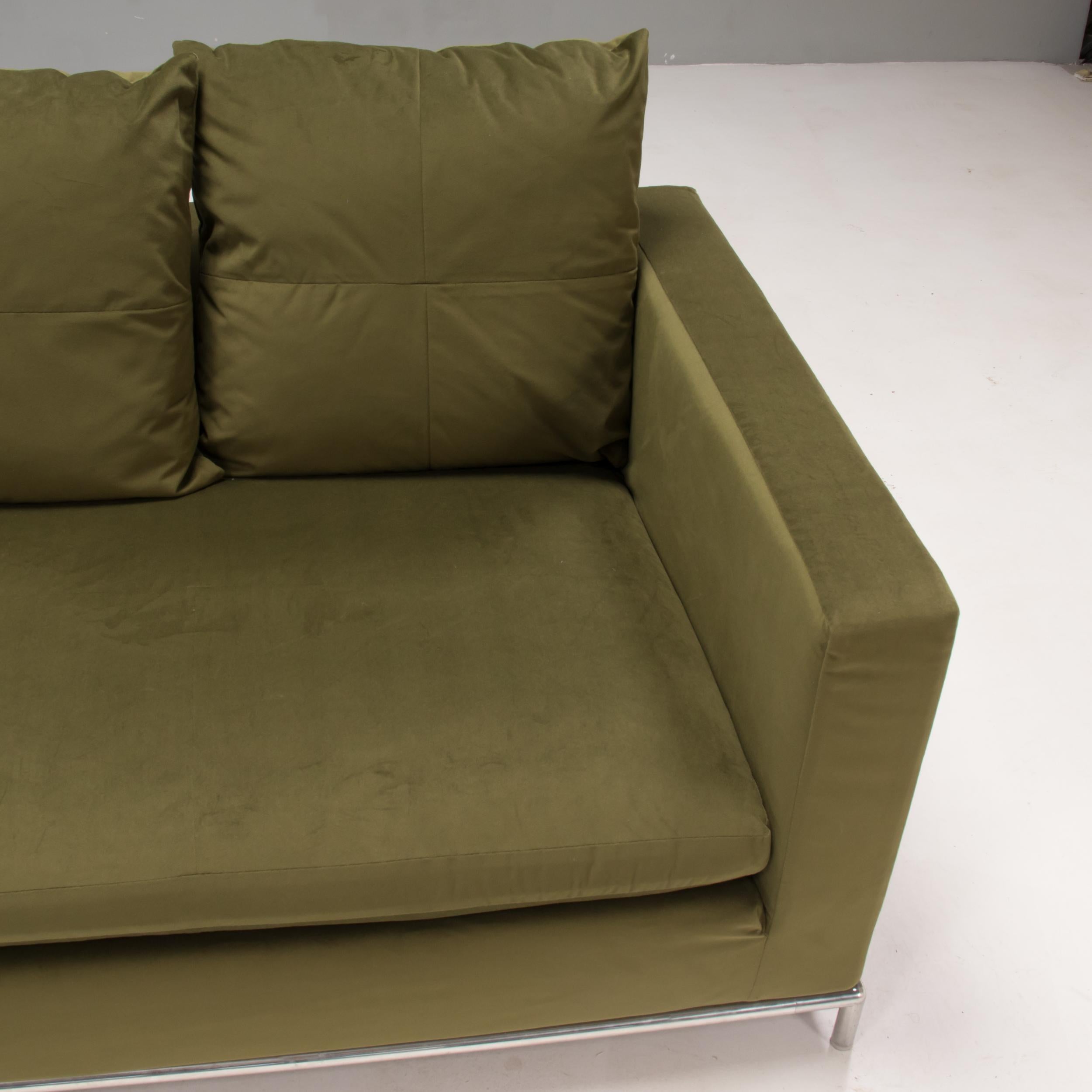 B&B Italia Green Velvet George Four-Seat Sofa by Antonio Citterio For Sale 2