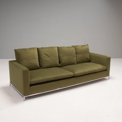 B&B Italia Green Velvet George Four-Seat Sofa by Antonio Citterio