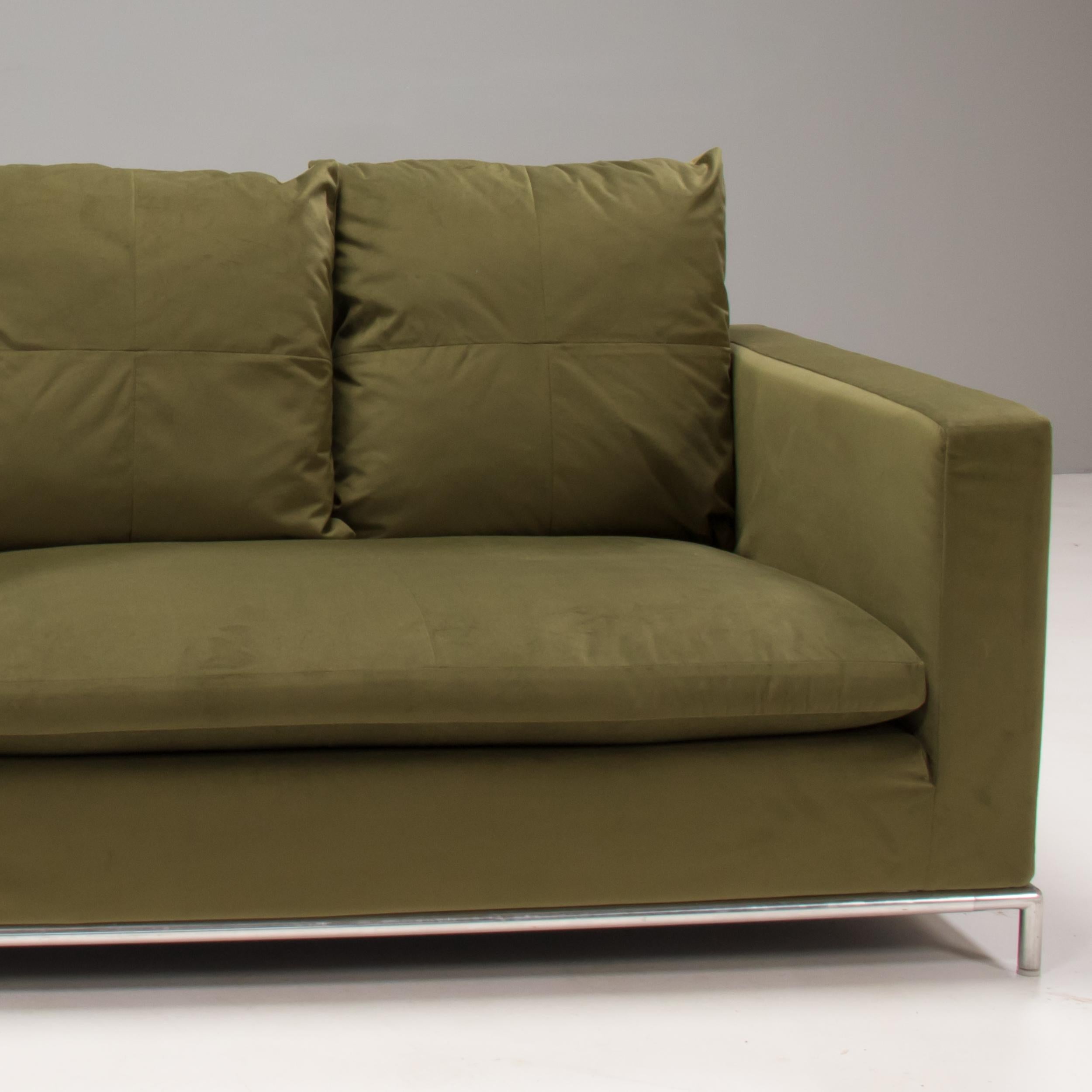 Italian B&B Italia Green Velvet George Four-Seat Sofa by Antonio Citterio For Sale