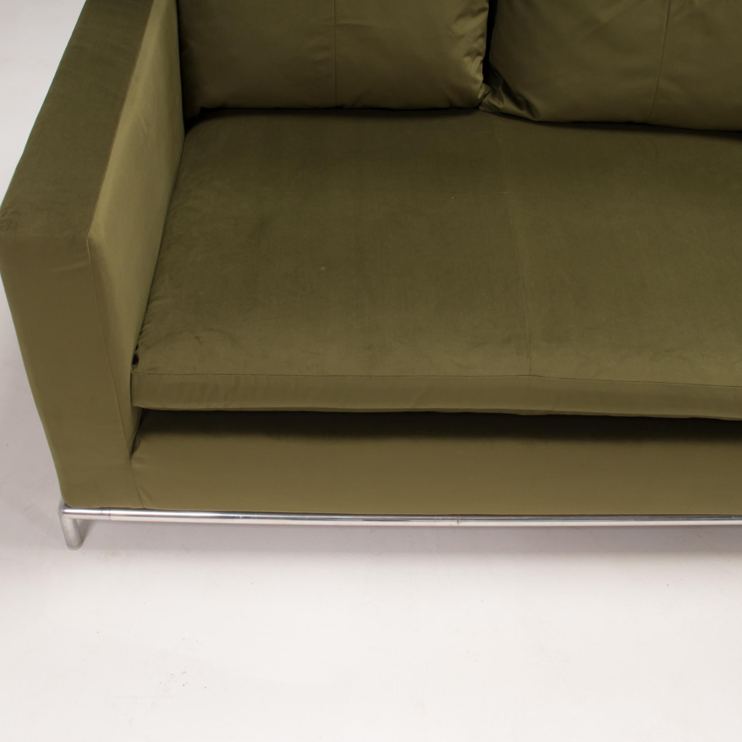 Fabric B&B Italia Green Velvet George Four-Seat Sofa by Antonio Citterio For Sale