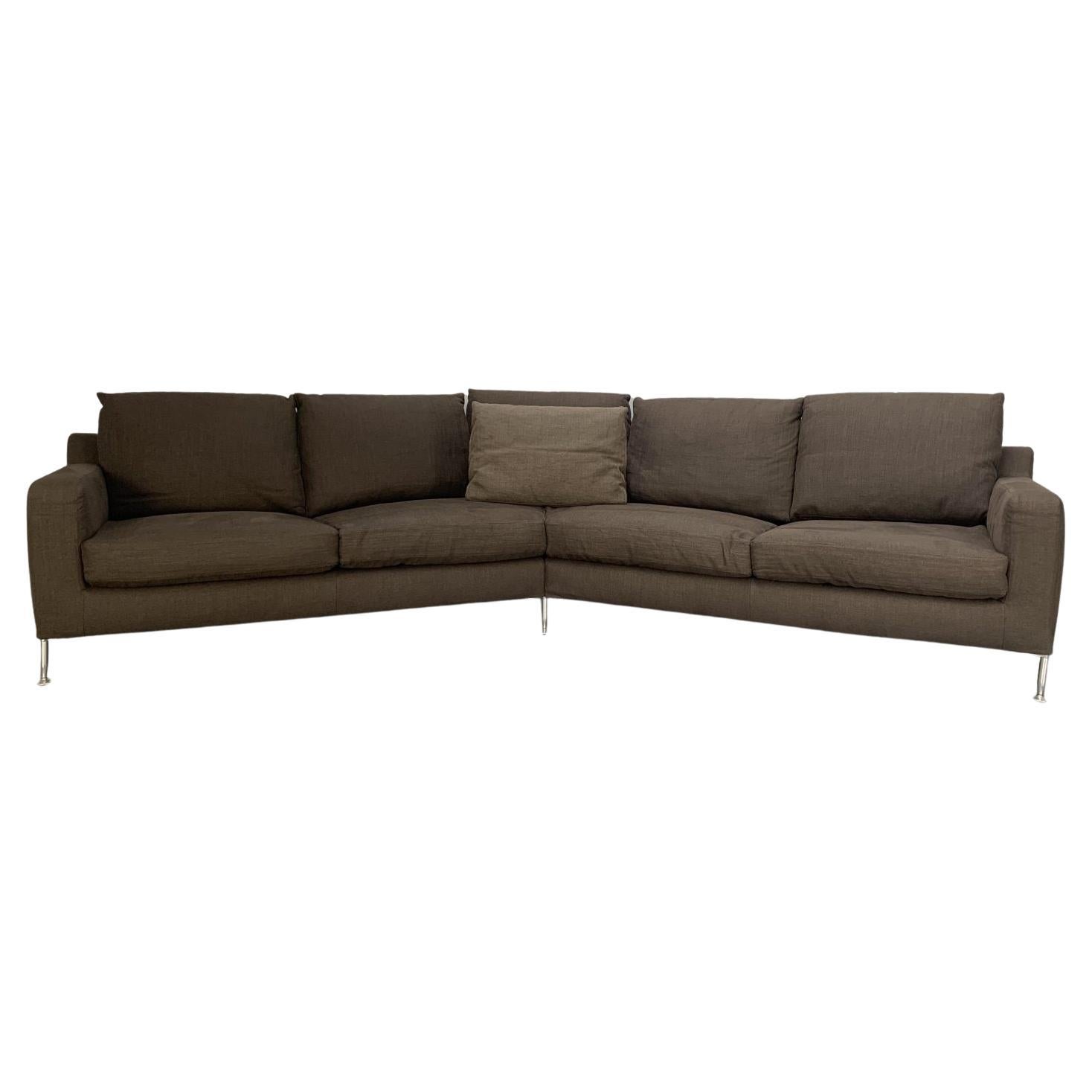 B&B Italia “Harry HL375” 5-Seat Sofa in Dark Brown Linen For Sale