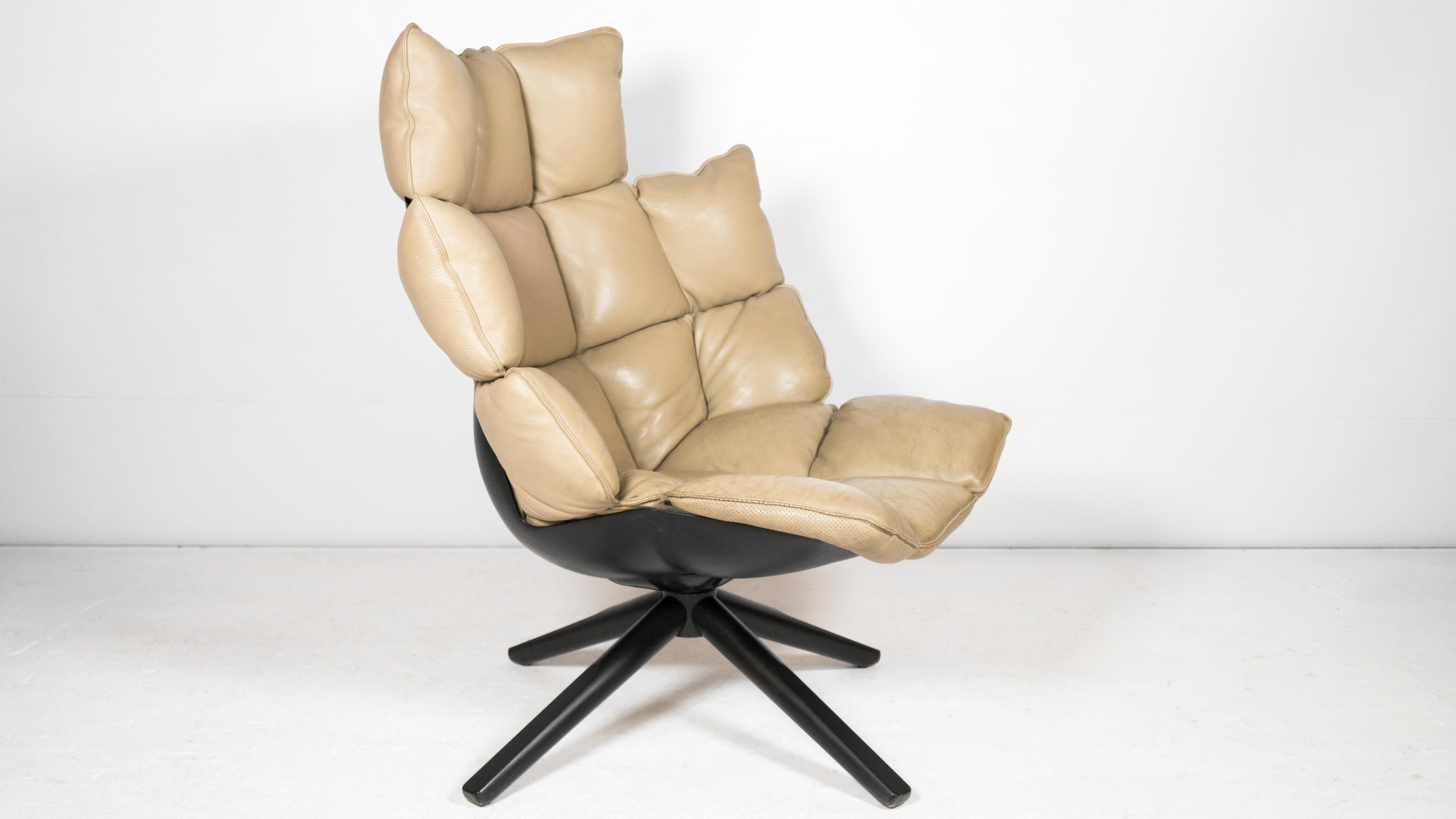 Italian B&B Italia Husk Leather Lounge Chair by Patricia Urquiola For Sale