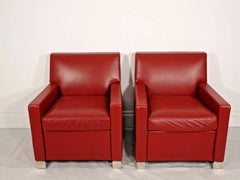 B&B Italia Imprimatur Designer Armchairs by Paolo Piva in Oxblood Red Leather