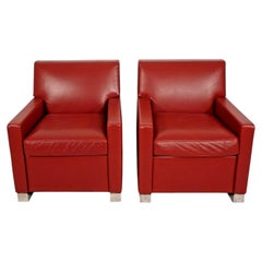 B&B Italia Imprimatur Designer Armchairs by Paolo Piva in Oxblood Red Leather