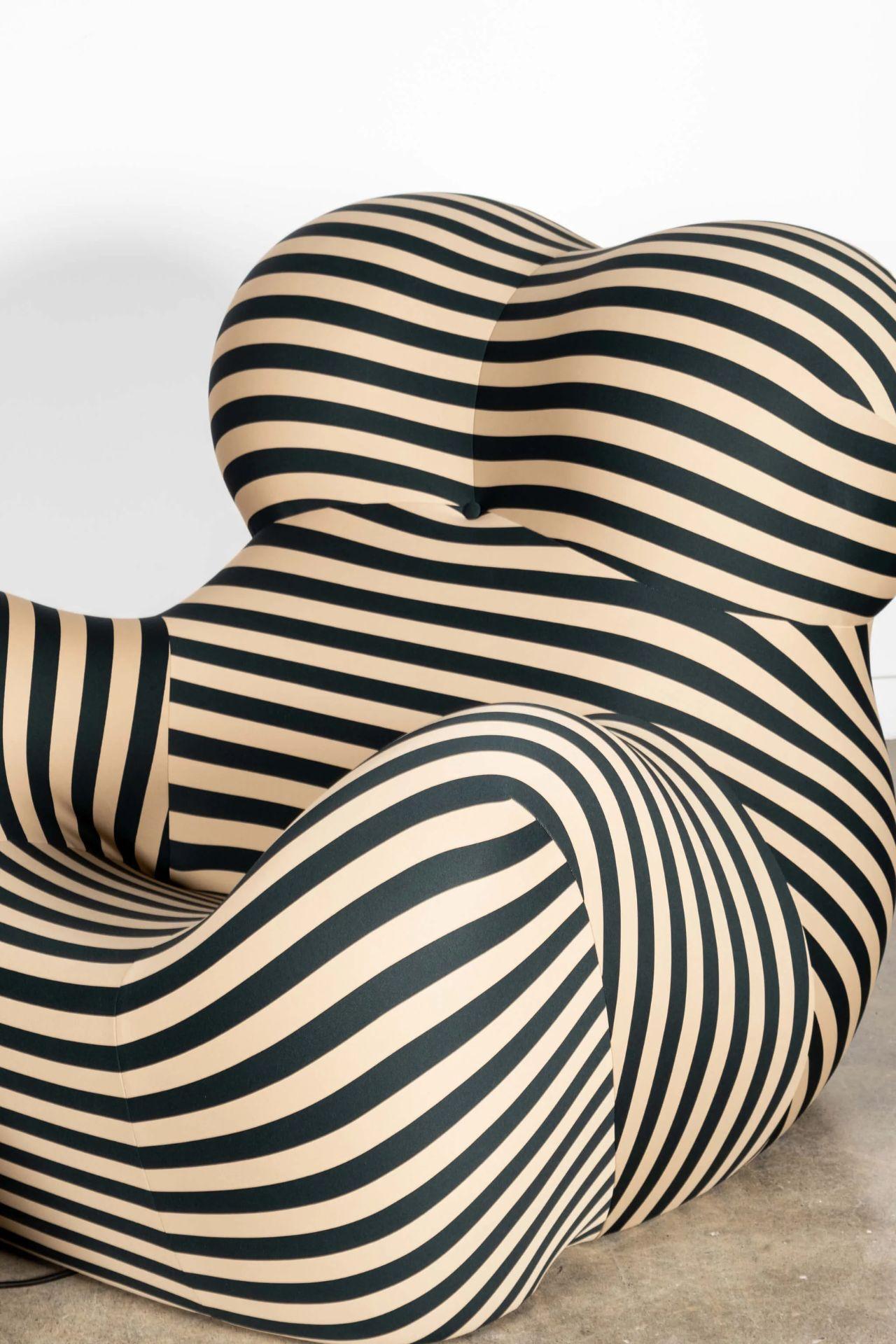 Fabric B&B Italia 'La Mamma' Up 5/6 Lounge Chair&Ottoman, Green Stripe by Gaetano Pesce For Sale