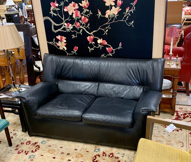 B&B Italia Lauriana Black Leather Loveseat Sofa by Afra ...