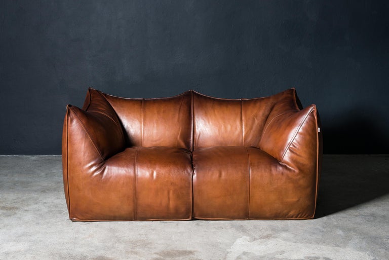 Mid-Century Modern B&B Italia Le Bambole Sofa in Tan Leather For Sale