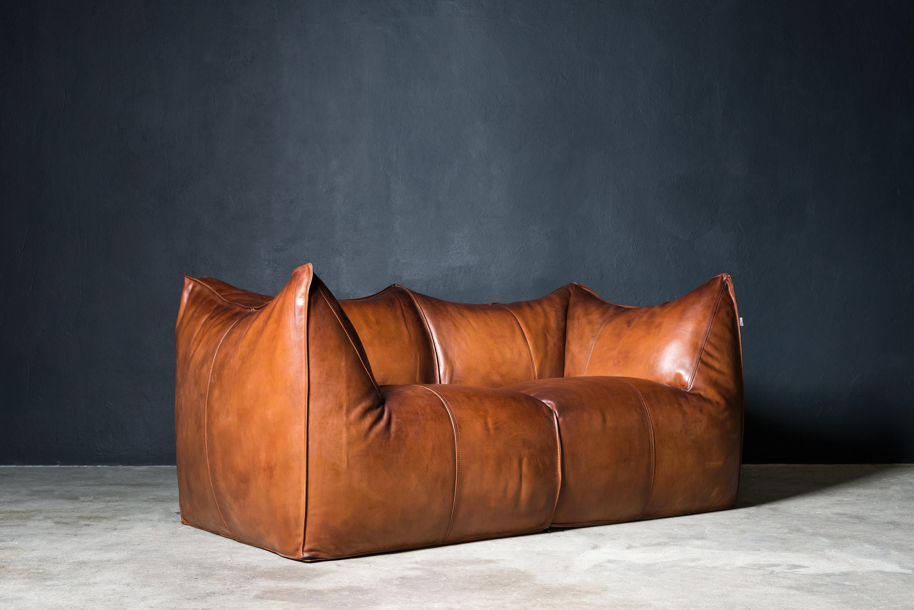 Italian B&B Italia Le Bambole Sofa in Tan Leather