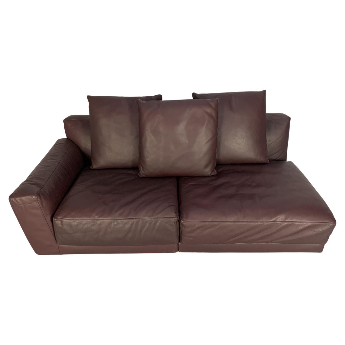 B&B Italia “Luis” 3-Seat Chaise-End Sofa in Oxblood Deep Red “Alfa” Leather For Sale