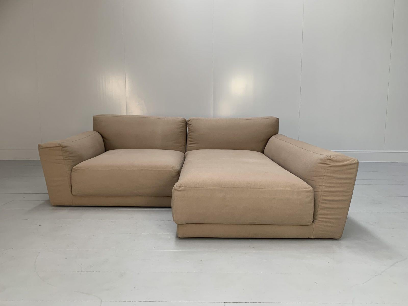 B&B Italia “Luis” 3-Seat Compact L-Shape Sofa – In “Ellade” Linen For Sale 1