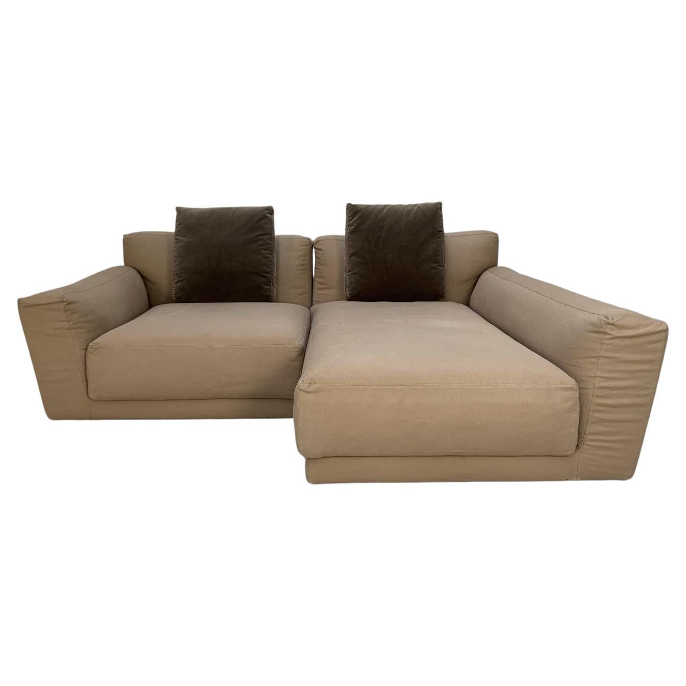 B&B Italia “Luis” 3-Seat Compact L-Shape Sofa – In “Ellade” Linen For Sale