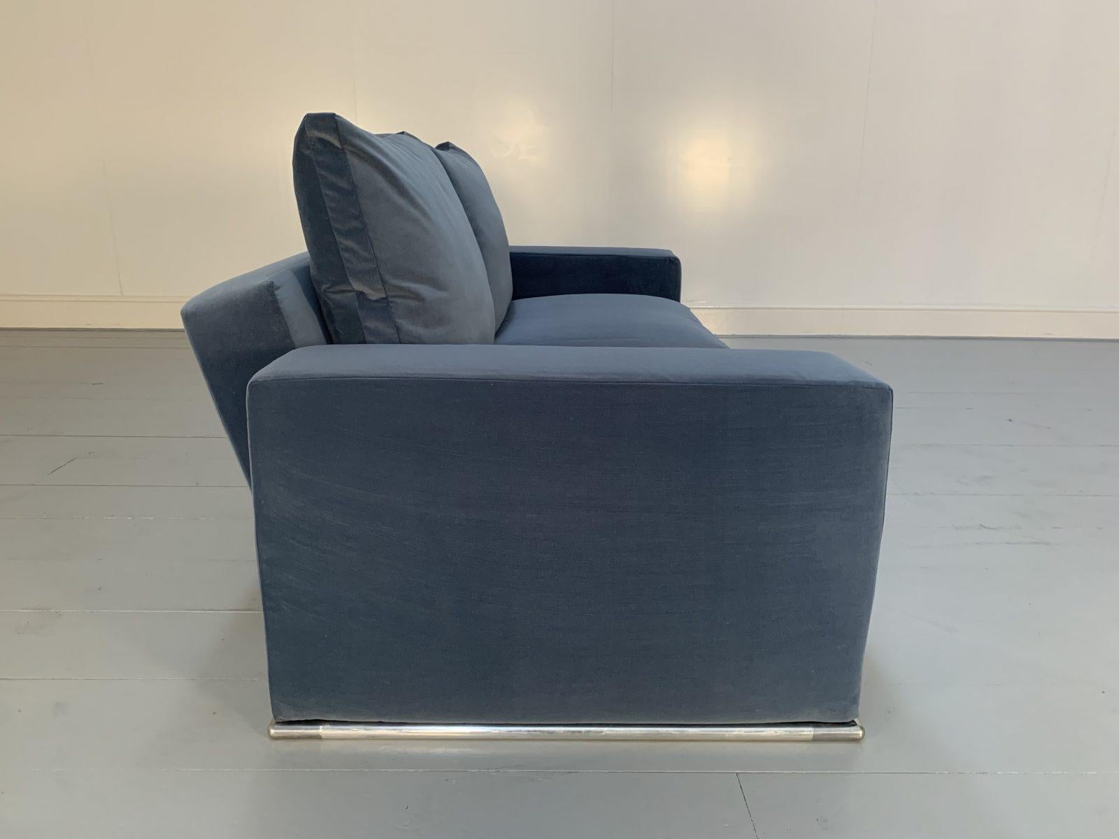 Contemporary B&B Italia “Marcel” 2.5-Seat Sofa in Blue Velvet For Sale
